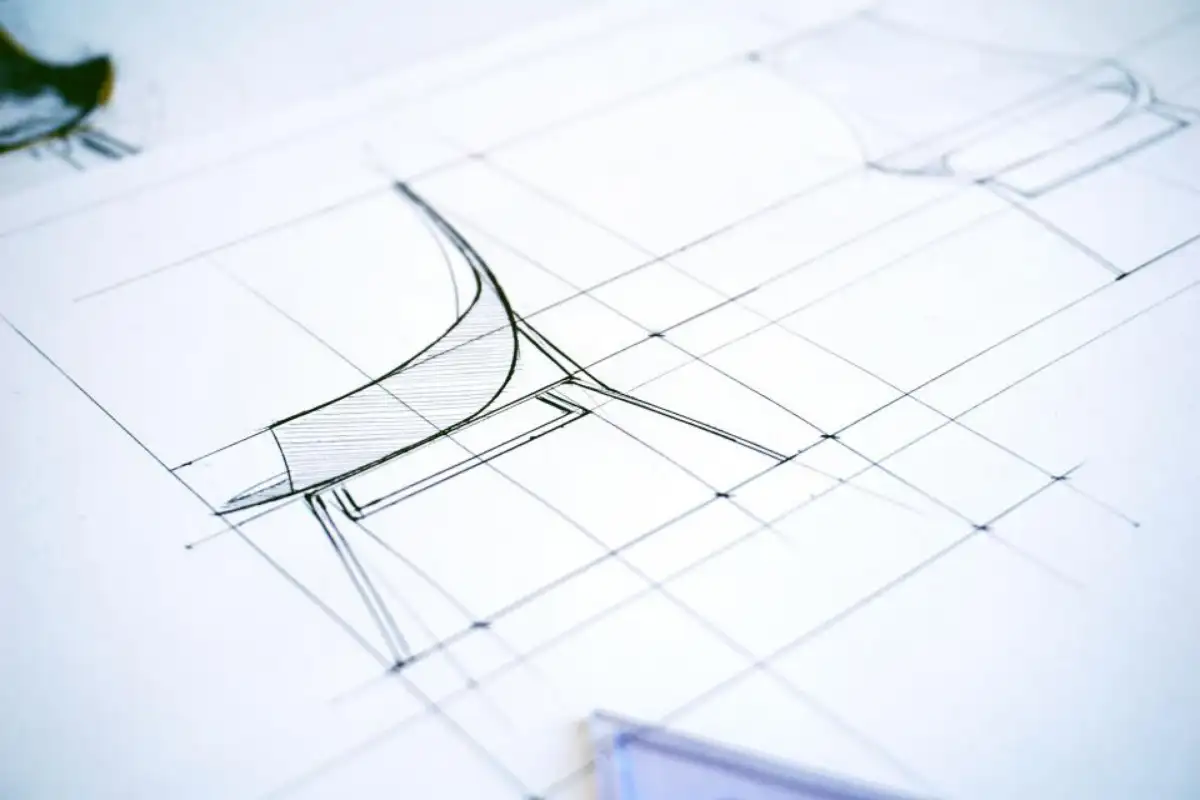 Croquis d'architecture au trait représentant une structure courbe