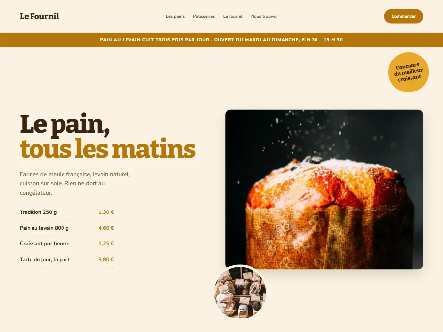 Exemple de design de site pour une boulangerie-pâtisserie