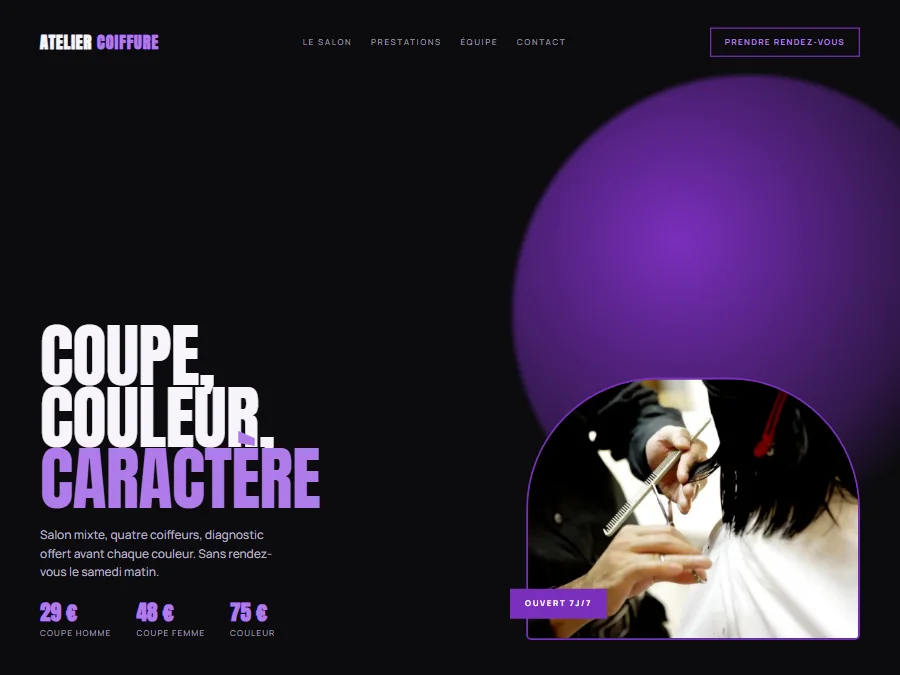 Exemple de design de site pour un salon de coiffure