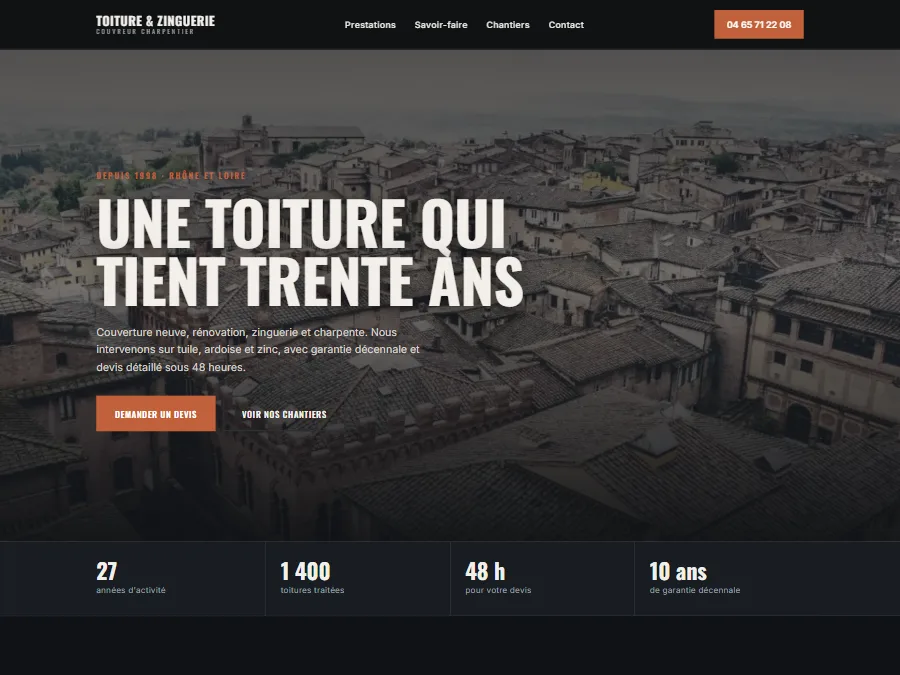 Exemple de design de site pour un couvreur charpentier