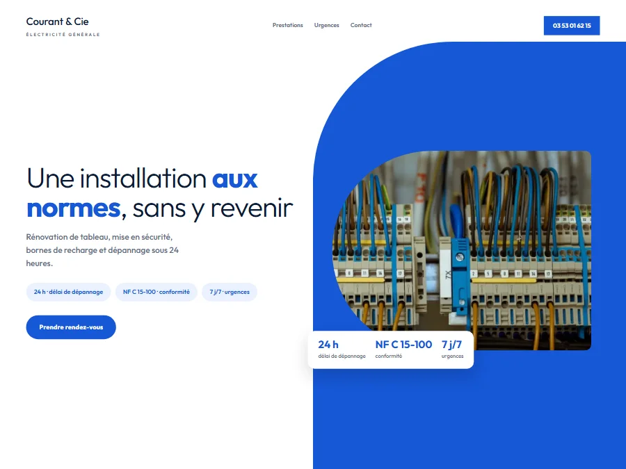 Exemple de design de site internet pour électricien