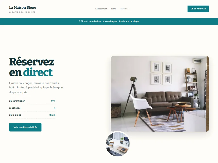 Exemple de design de site internet pour location saisonnière