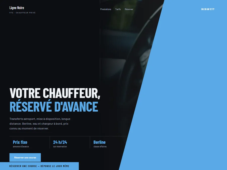 Exemple de design de site internet pour chauffeur VTC